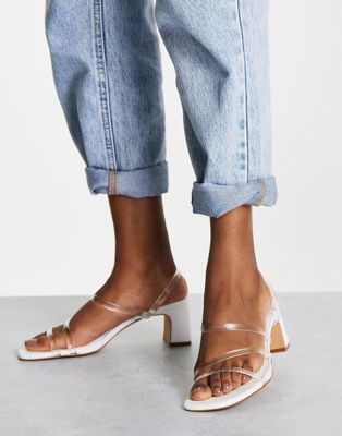Pull&Bear clear heeled mule sandal with white heel