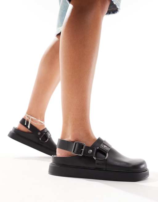 Pull Bear clog with buckle detail strap in black ASOS