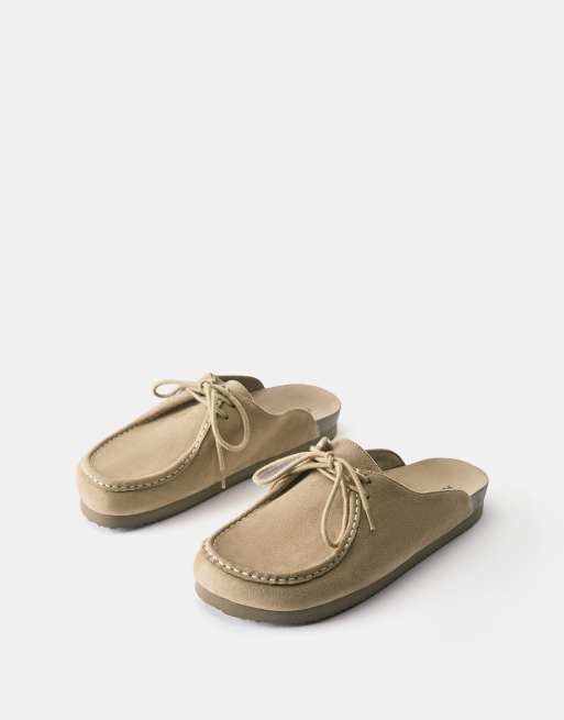 Pull&Bear clogs med snörning i naturvit, 2 av 5