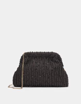 Pull & Bear - Clutch in Braun mit Perlenbesatz-Brown