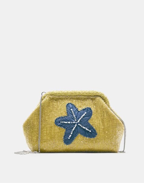 Pull&Bear – Clutch in Gelb mit Perlenbesatz - view 1