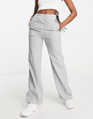 Pull&Bear co-ord check elasticated trousers in grey