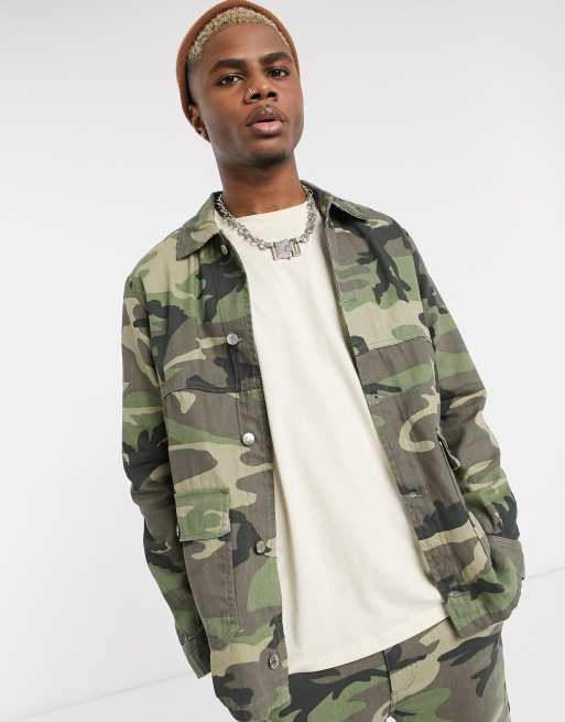 Pull&Bear co-ord denim camo jacket in green