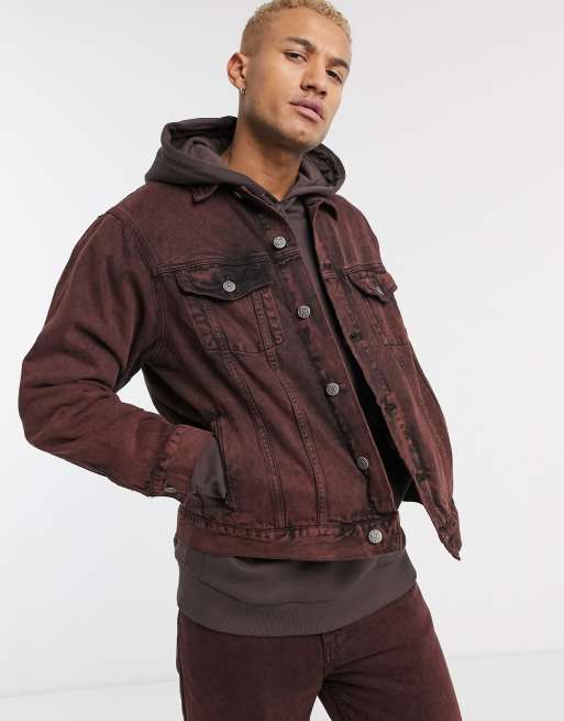 Burgundy trucker hot sale jacket