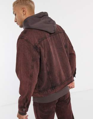 burgundy denim jacket with fur