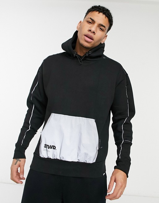 Pull&Bear co-ord fleece hoodie with reflective pocket in black