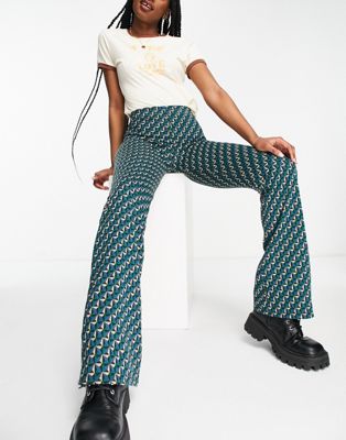 Pull&Bear co-ord jacquard flared trousers in blue