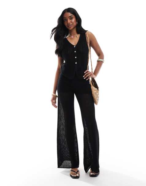 Pull&Bear - Co-ord set in zwart van gehaakte top en broek - view 1