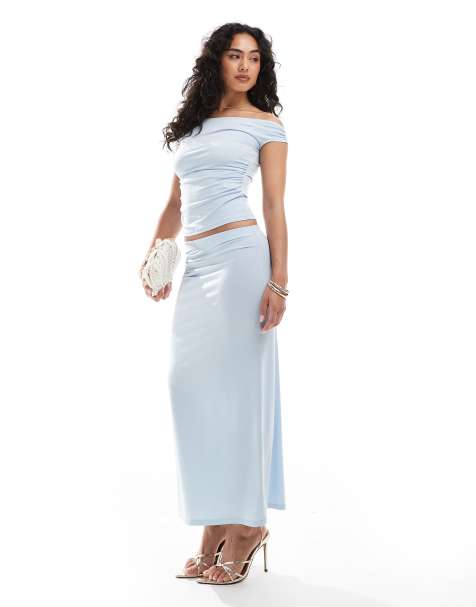 Pull&Bear - Co-ord set van top met blote schouders en rok van polyamide in blauw - view 1