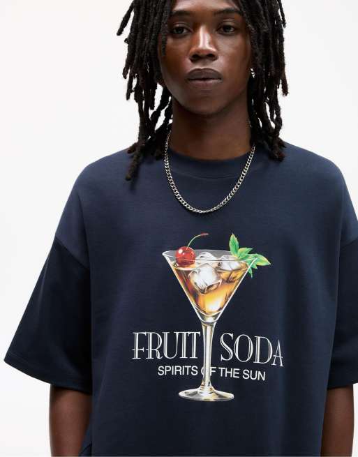 Pull&Bear cocktail cup t-shirt in navy