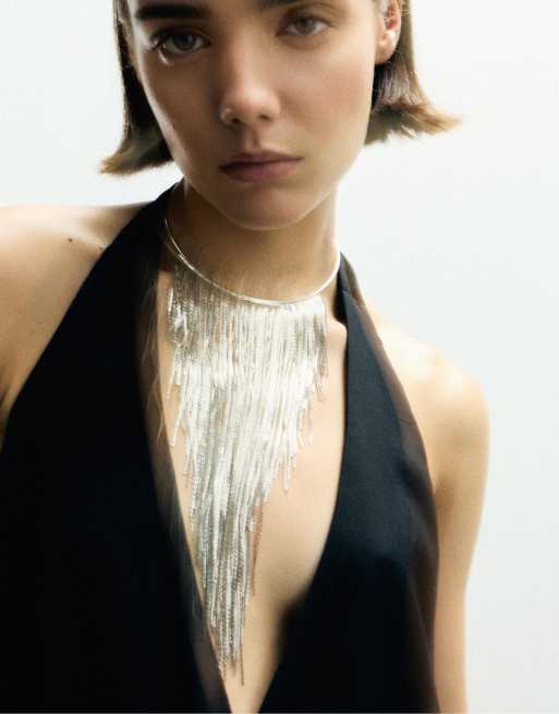 Pull&Bear - Collana rigida argentata con dettaglio a cascata