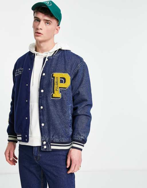 Pull&Bear - College bomberjack met gesplitst ontwerp in marineblauw