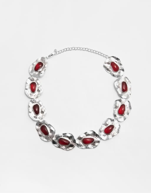 Pull&Bear - Collier ras de cou avec pierres texturées - Argenté