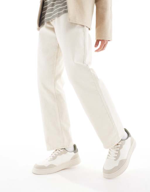 Pull&Bear color block sneakers in white and ecru