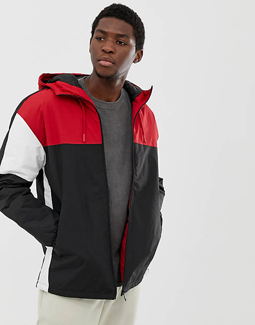 Pull&Bear colour block hooded jacket in red | ASOS