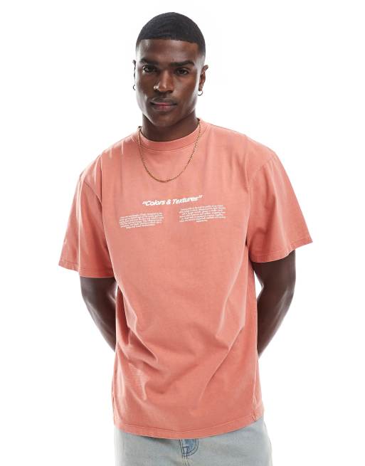 Pull&Bear 'Colours and Textures' graphic t-shirt in washed red