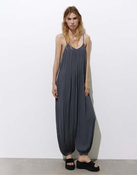 Pull&Bear - Combinaison sarouel fluide à bretelles - Bleu - view 1