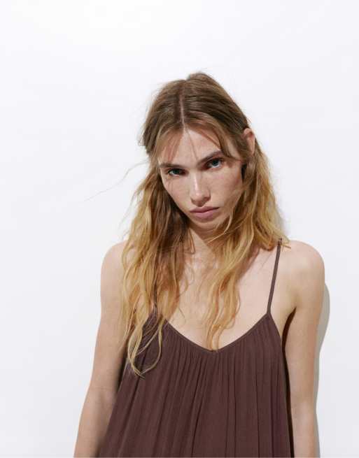 Pull&Bear - Combinaison sarouel fluide à bretelles - Marron, 4 de 4