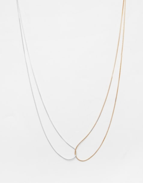 Pull&Bear Combined chain necklace in gold - view 1