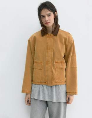 Pull & Bear - Combined - Jacke in Ocker mit Kragen-Brown