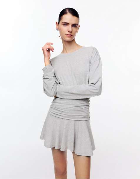 Pull&Bear Combined short dress in grey marl - view 1