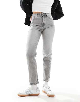 Pull & Bear High Rise Straight Leg Jeans In Gray