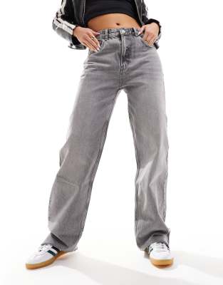 Pull & Bear Comfort Straight Leg High Rise Jeans In Washed Gray In Gray