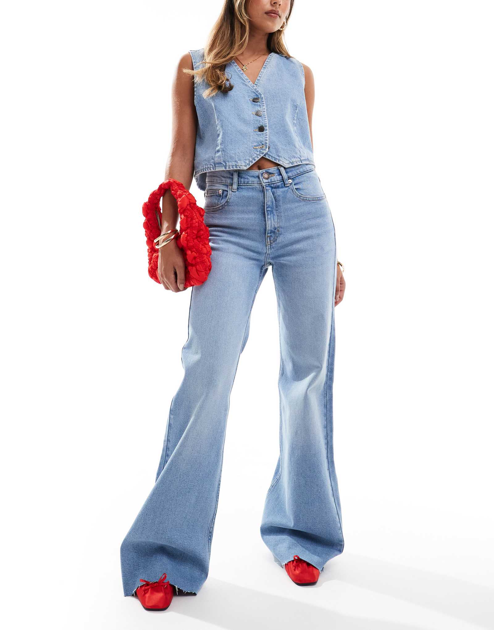 Удобные широкие джинсы Pull-Bear средне-синего цвета 7690₽