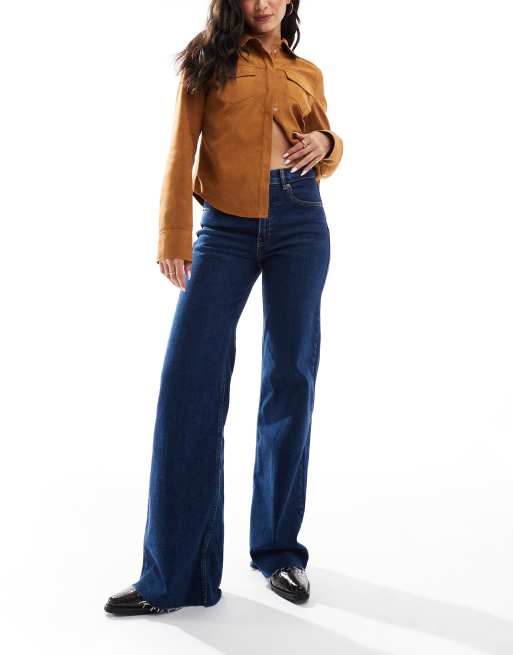 Pull&Bear - Comfortabele jeans met wijde pijpen in donkerblauw