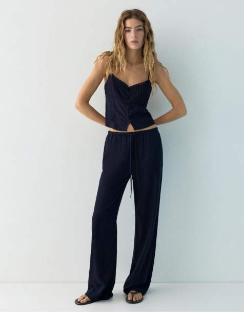 Pull&Bear - Completo in pizzo misto lino blu navy - view 1