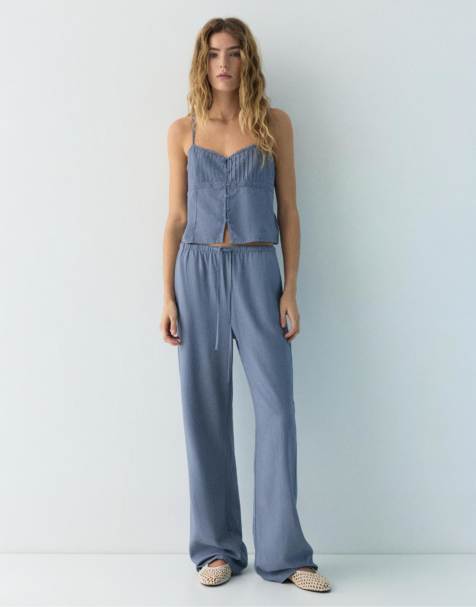 Pull&Bear - Completo in pizzo misto lino blu - view 1