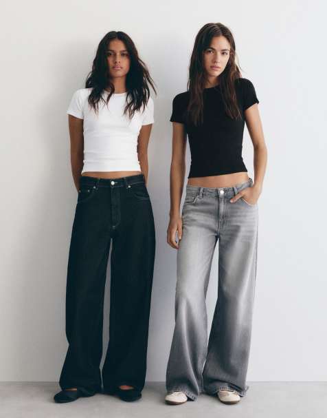 Pull&Bear - Confezione con T-shirt a coste bianco/nero - view 1
