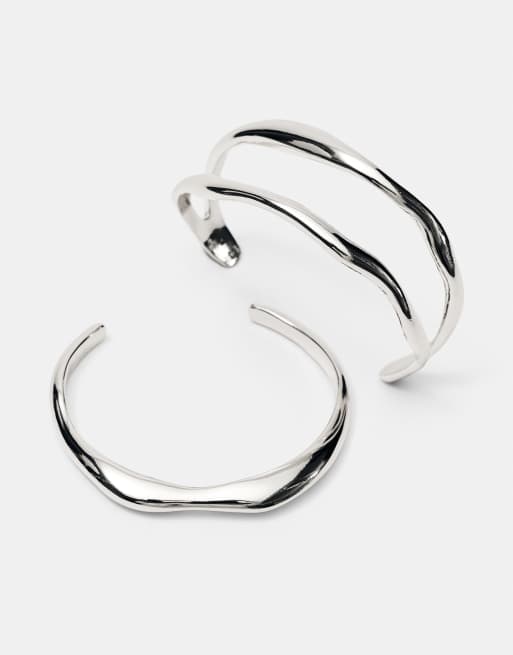 Pull&Bear - Confezione da 2 bracciali ondulati argentati, 4 di 4