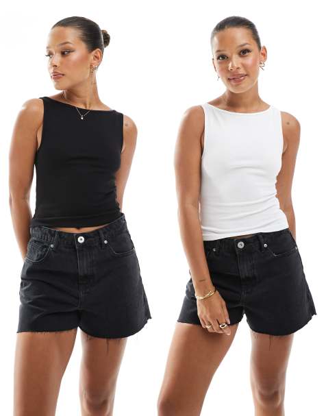 Pull&Bear - Confezione da 2 canotte nera e bianca a coste spesse con scollo a vogatore - view 1