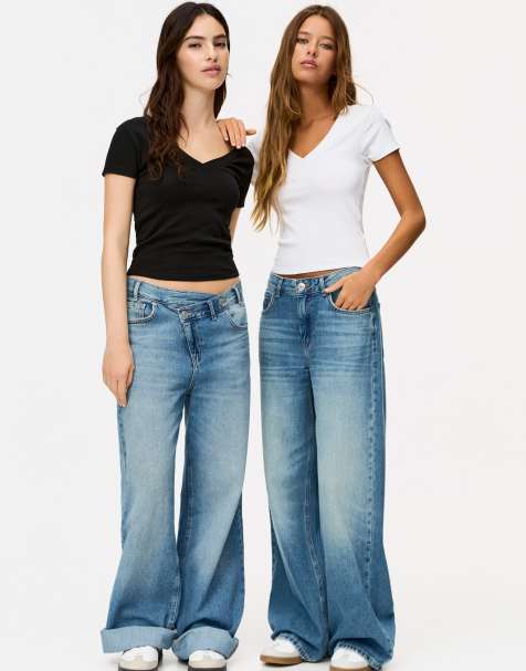 Pull&Bear - Confezione da 2 T-shirt bianca e nera con scollo a V - view 1