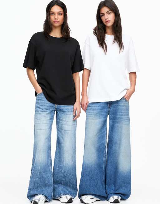 Pull&Bear - Confezione da 2 T-shirt oversize color bianco e nero