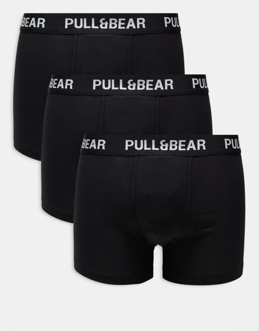 Pull&Bear - Confezione da 3 boxer aderenti con fascia in vita a contrasto neri e bianchi