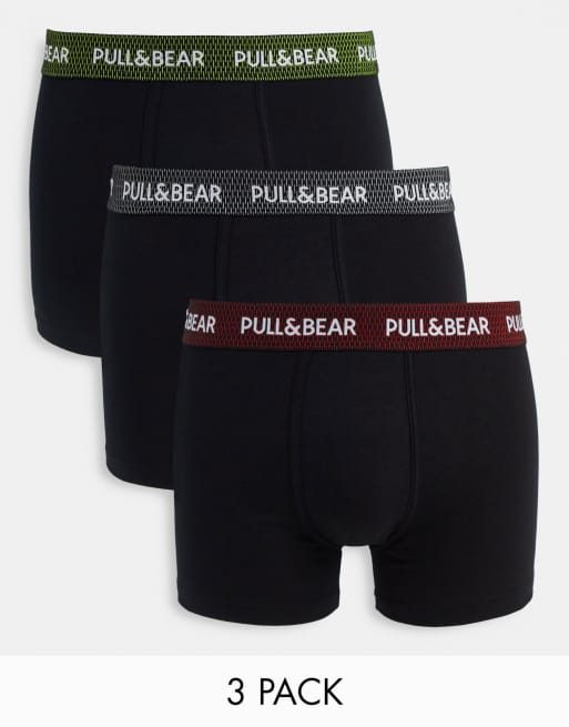 Pull&Bear - Confezione da 3 boxer aderenti multicolore con elastico in vita a contrasto
