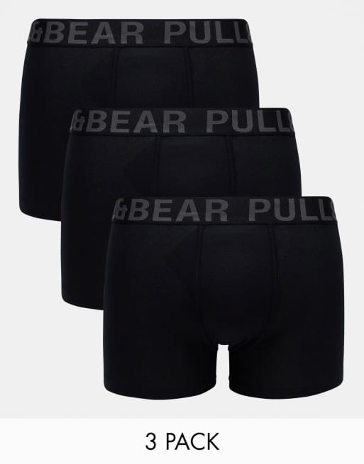 Pull&Bear - Confezione da 3 paia di boxer neri con fascia in vita con logo grigio a contrasto
