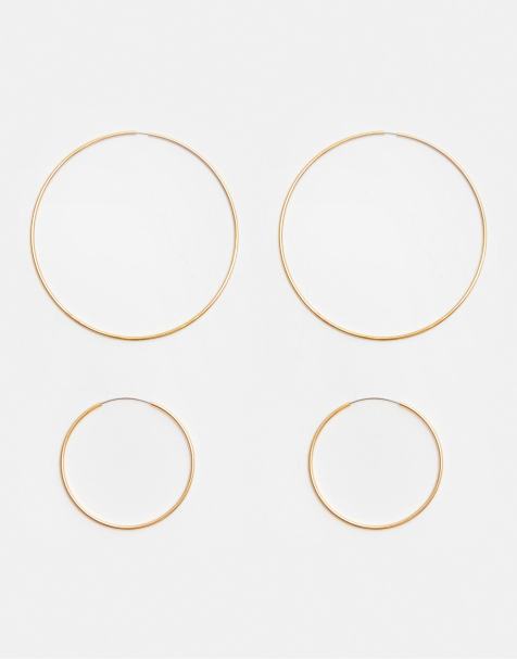 Pull&Bear - Confezione da 4 paia di orecchini a cerchio color oro sottili - view 1