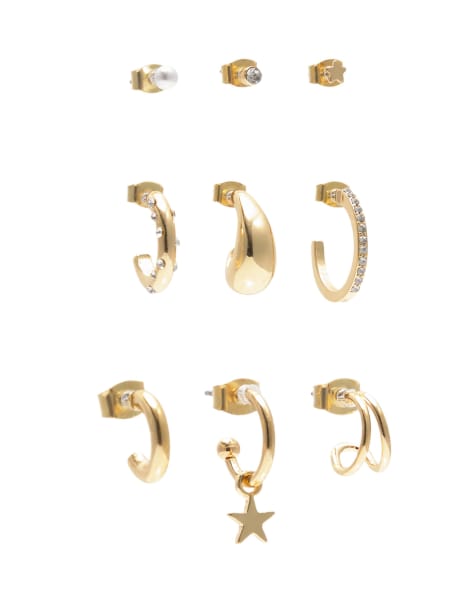Pull&Bear - Confezione da 9 paia di orecchini color oro - view 1