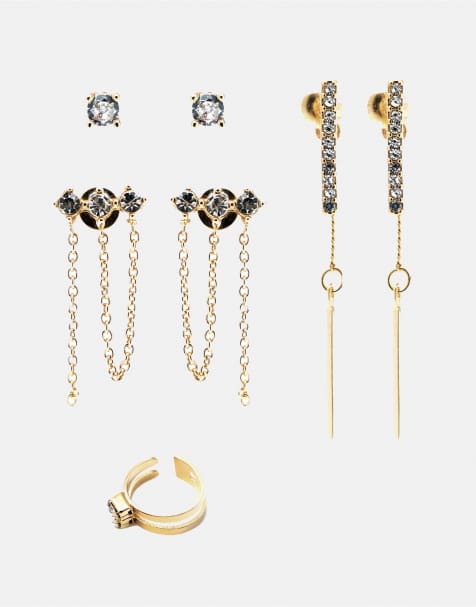 Pull&Bear - Confezione di orecchini ear cuff tonalità oro - view 1