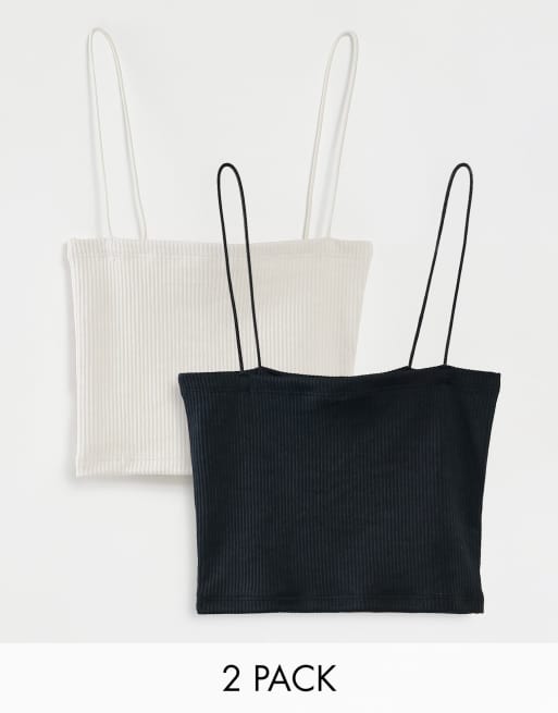 Pull&Bear - Confezione multipack da 2 canotte con spalline in bianco e nero