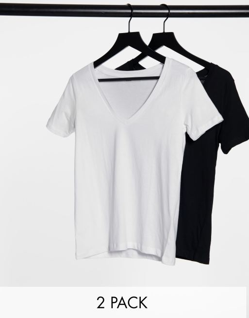 Pull&Bear - Confezione multipack di T-shirt con scollo a V bianca e nera
