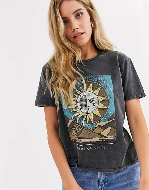 Pull&Bear constellation tee in washed grey | ASOS