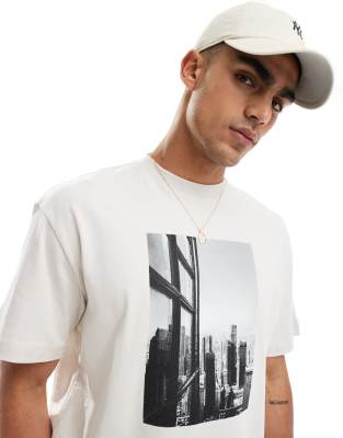 contemporary art front printed t-shirt in ecru-Neutral