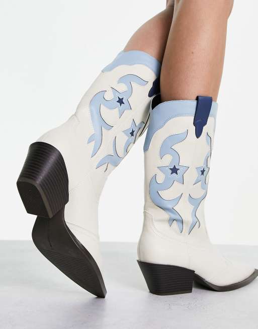 Blue and white store cowboy boots