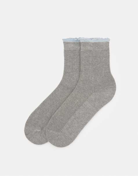 Pull&Bear Contrast cuff socks in grey - view 1