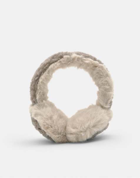 Pull&Bear Contrast faux fur ear muffs in grey - view 1