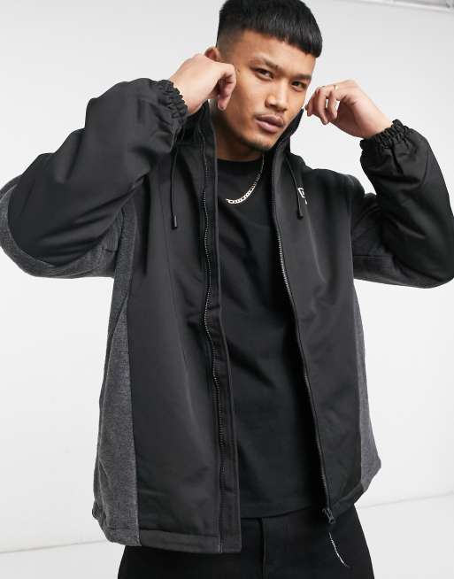 Pull&Bear contrast fleece jacket with hood in black | ASOS